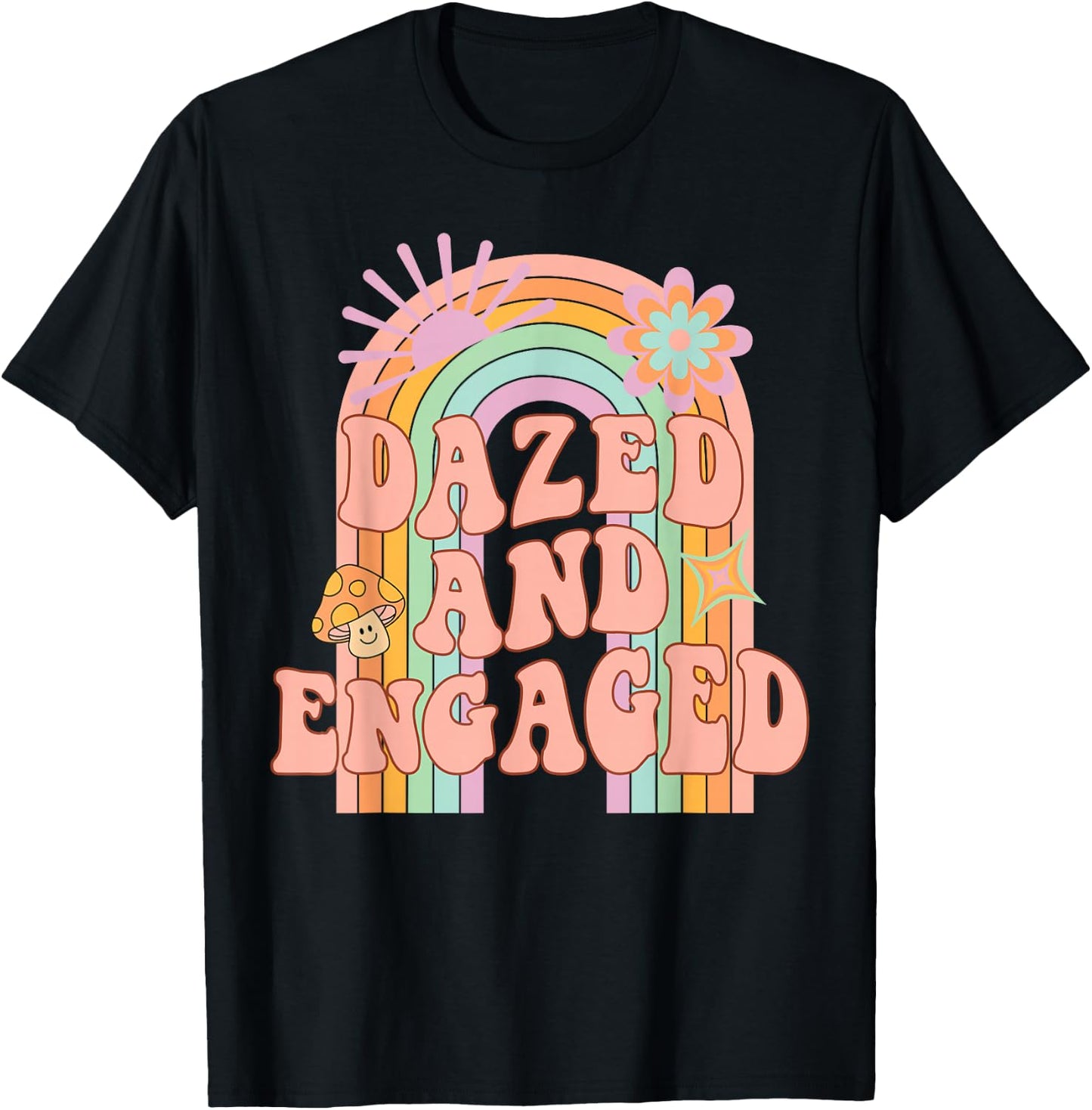 Dazed and Engaged Groovy Rainbow Team Bride Bachelorette T-Shirt - T-Shirt | Black