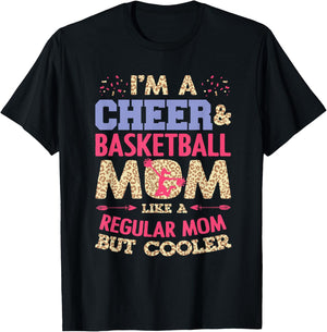 Funny Basketball Cheer Fan Leopard Graphic Moms Cheerleader T-Shirt - T-Shirt | Black