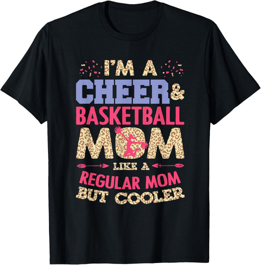 Funny Basketball Cheer Fan Leopard Graphic Moms Cheerleader T-Shirt - T-Shirt | Black