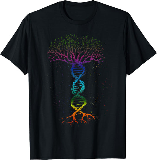Rainbow DNA Tree Science Nerd Microbiology Biology Teacher T-Shirt - T-Shirt | Black