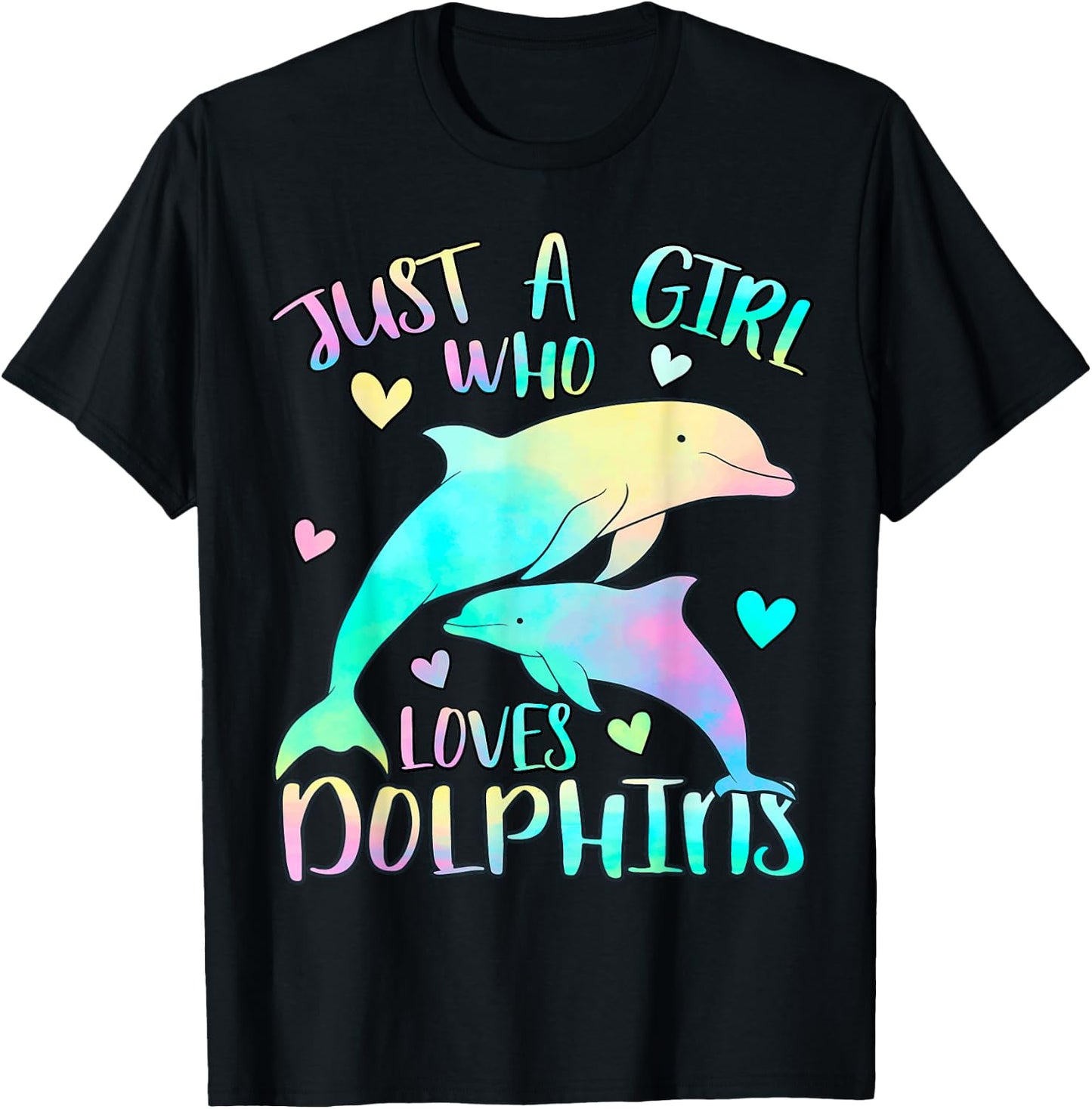 Just a Girl Who Loves Dolphins Cute Girl Dolphin Lover Theme T-Shirt - T-Shirt | Black