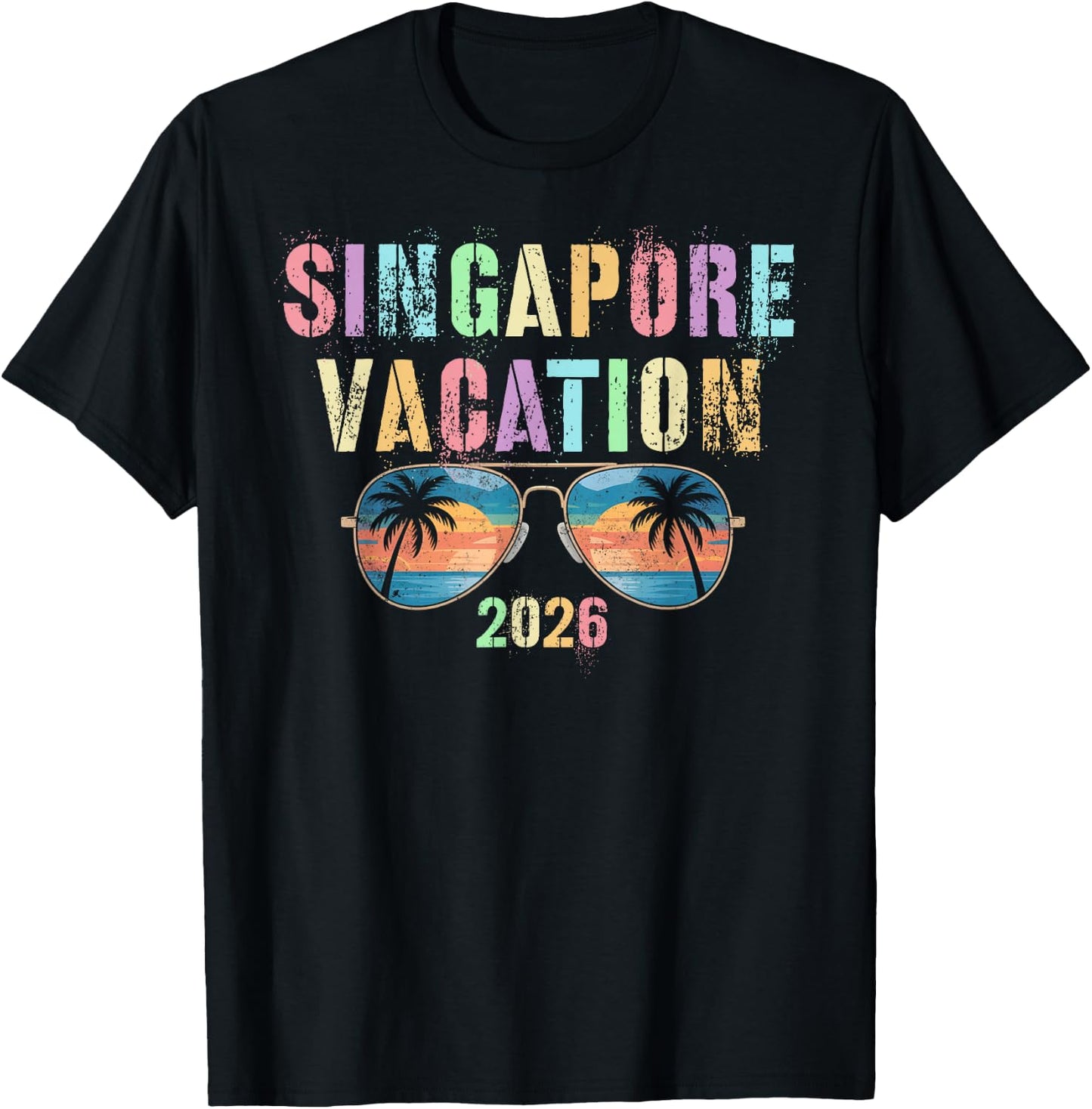 Vintage Singapore Vacation 2026 Trip Cruise Vacay Matching T-Shirt - T-Shirt | Black