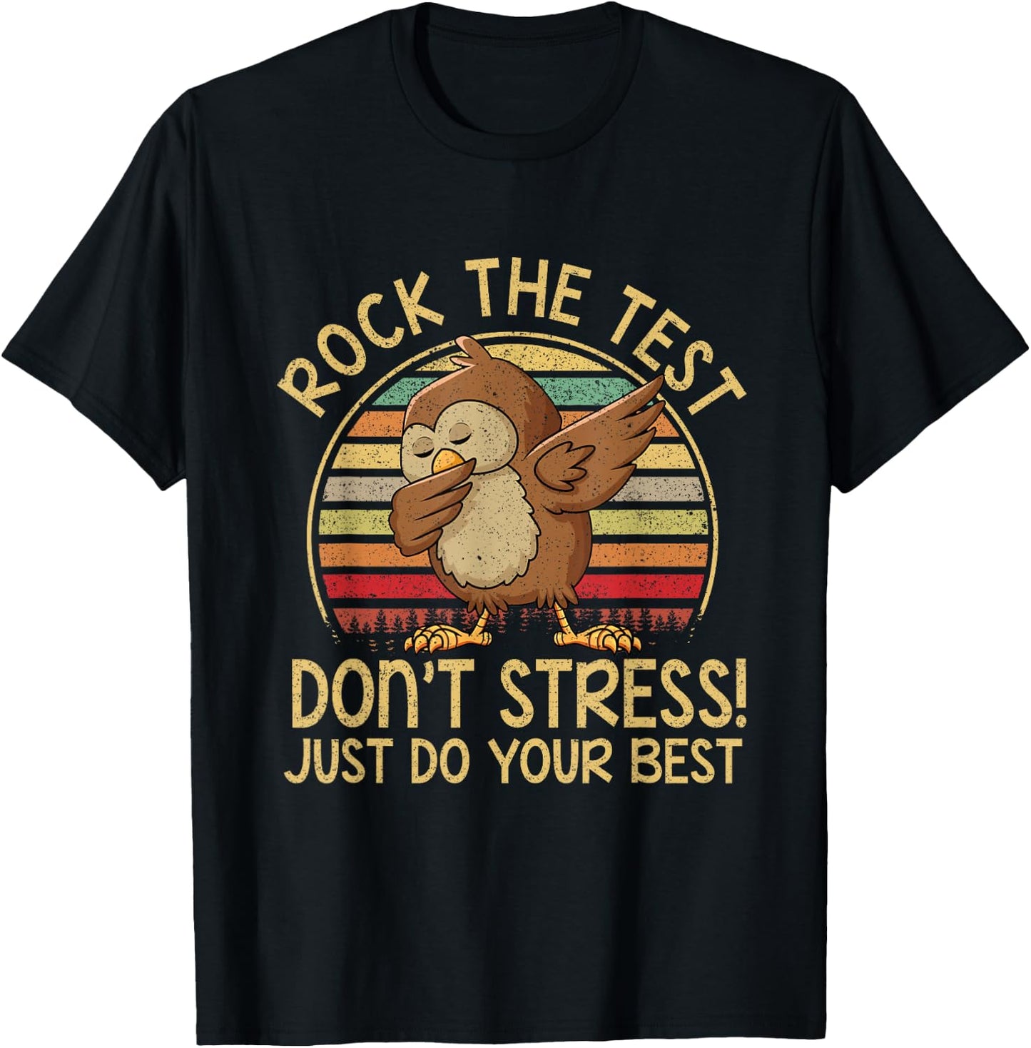 Dabbing Owl Rock The Test, Retro Vintage Testing Day Teacher T-Shirt - T-Shirt | Black