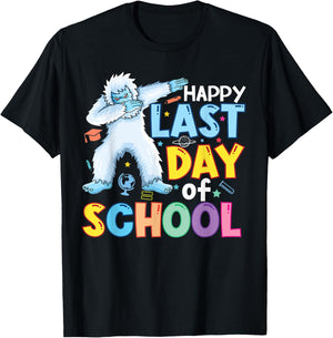 Happy Last Day of School Kid Teacher Dabbing yeti Graduation T-Shirt - T-Shirt | Black