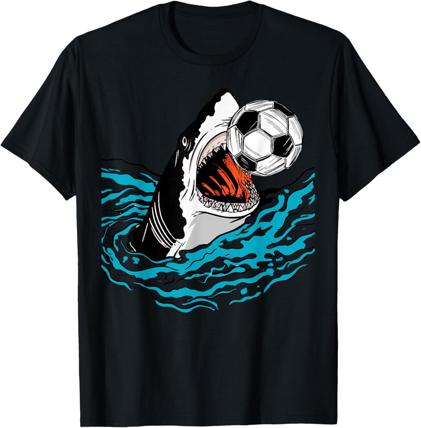 Soccer Shark Playing Ball Cool Animal Sports Lovers Gifts T-Shirt - T-Shirt | Black