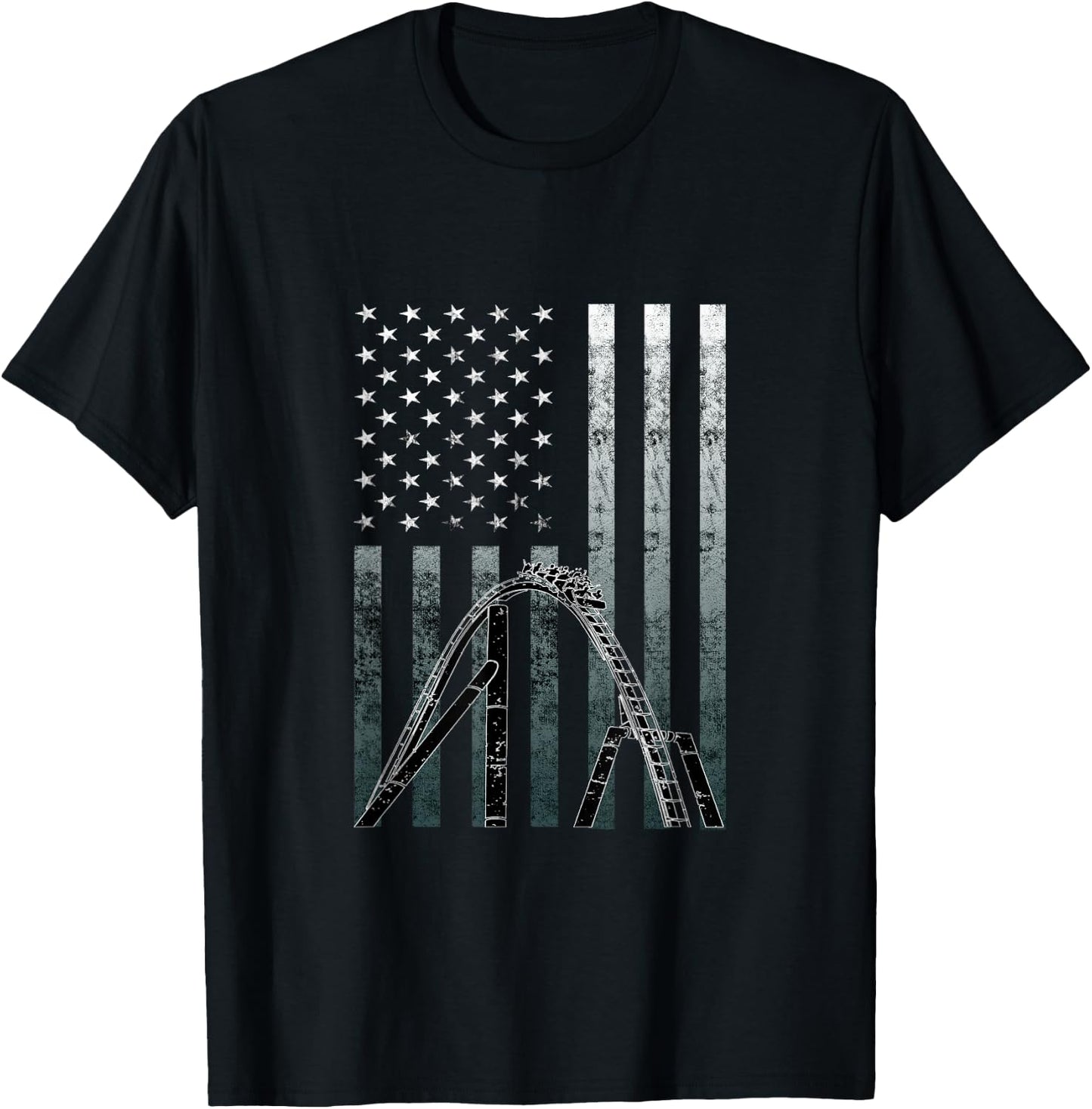 Roller Coaster Vintage USA Flag Theme Park Carnival Ride T-Shirt - T-Shirt | Black