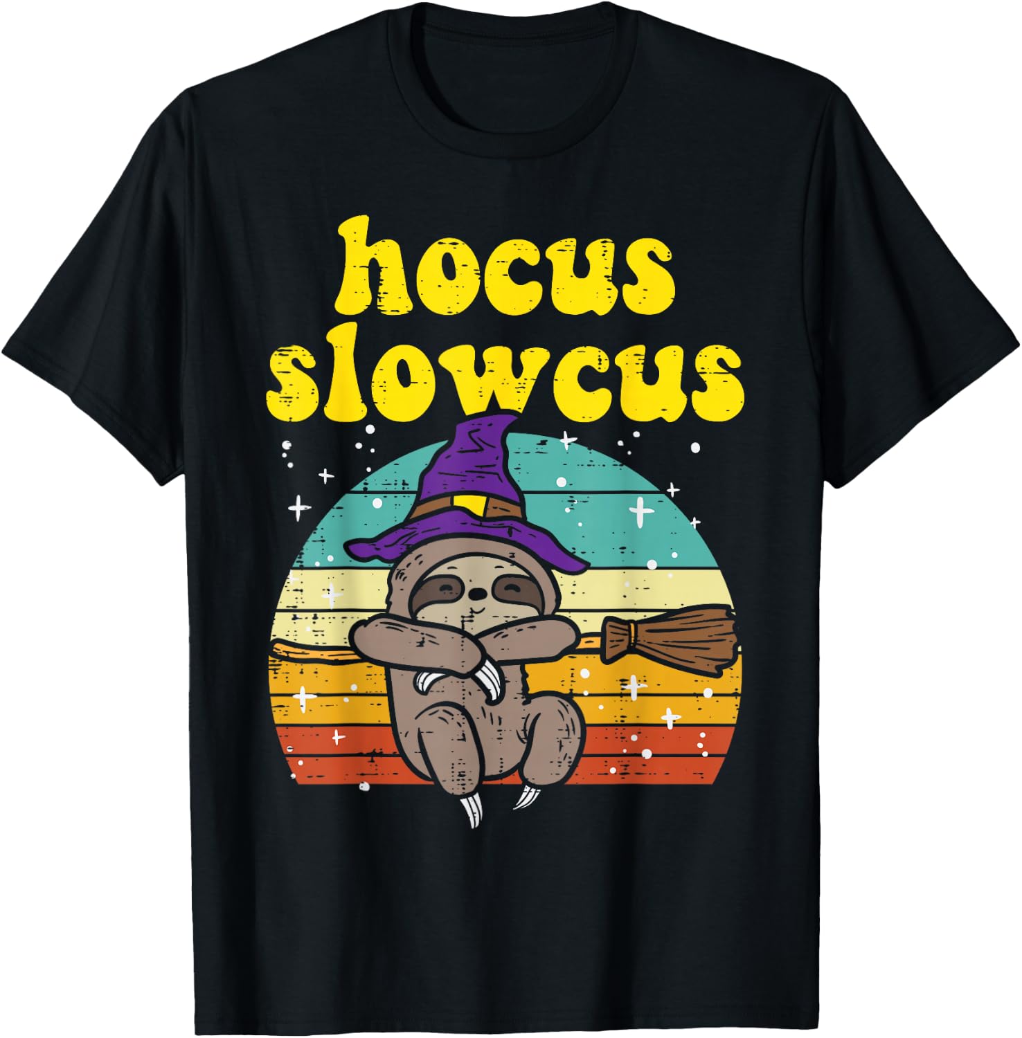 Hocus Slowcus Witch Sloth Retro Cute Animal Halloween Women T-Shirt - T-Shirt | Black