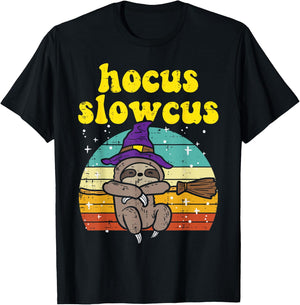 Hocus Slowcus Witch Sloth Retro Cute Animal Halloween Women T-Shirt - T-Shirt | Black