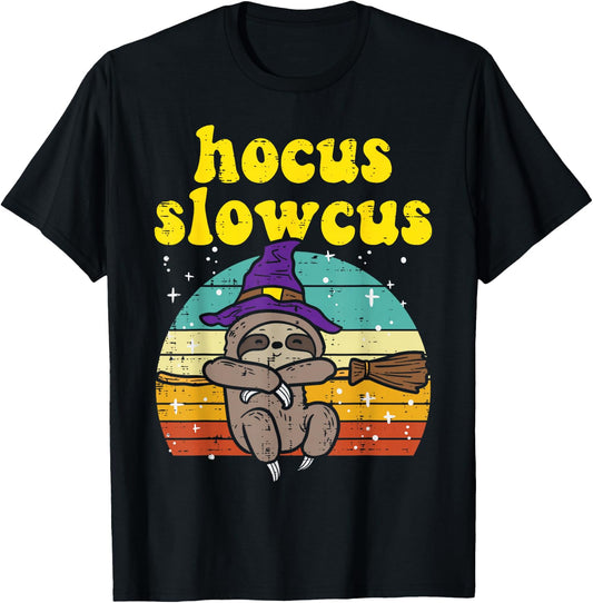 Hocus Slowcus Witch Sloth Retro Cute Animal Halloween Women T-Shirt - T-Shirt | Black