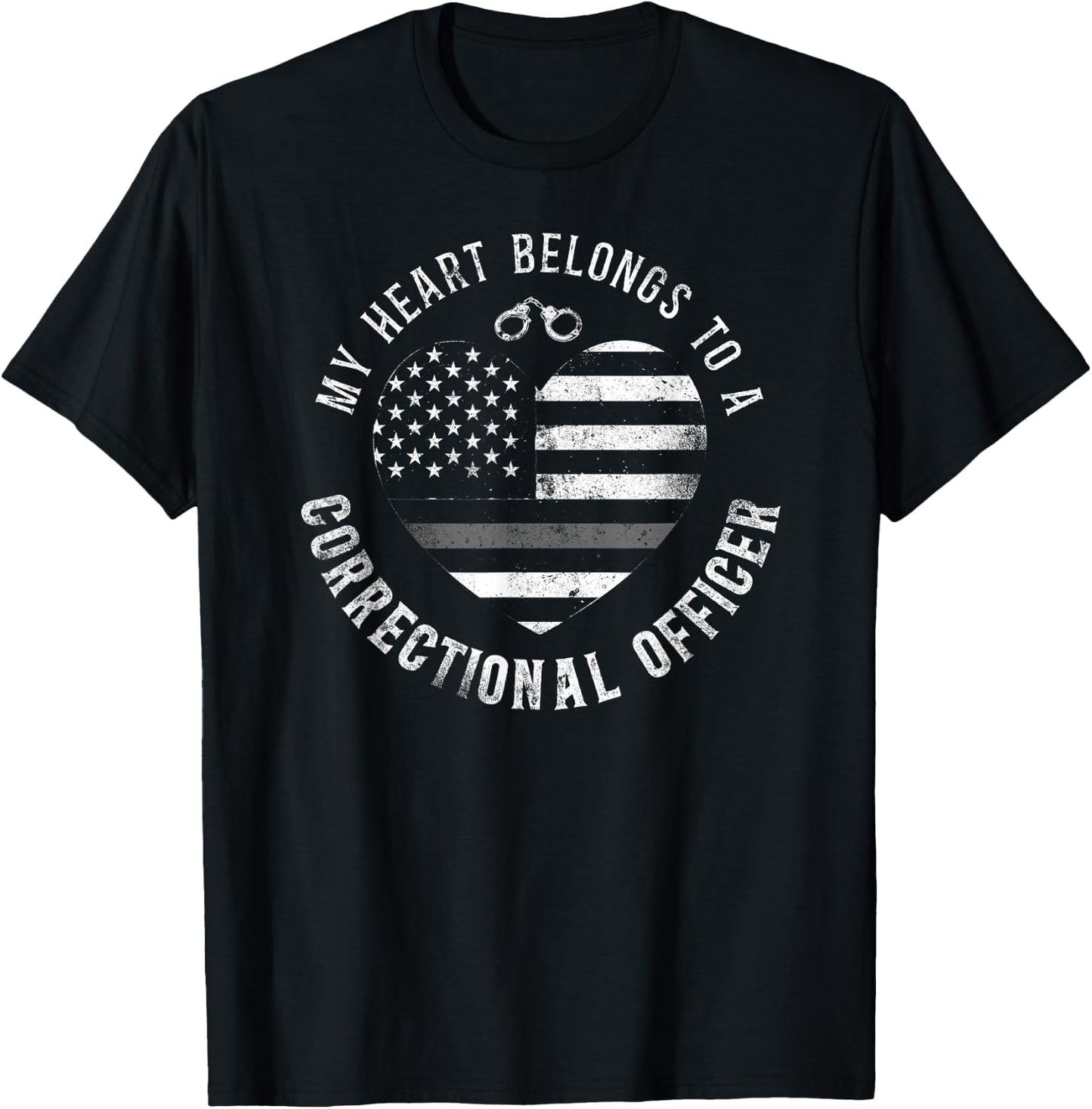 Correctional Officer Girlfriend Wife Heart American Flag T-Shirt - T-Shirt | Black