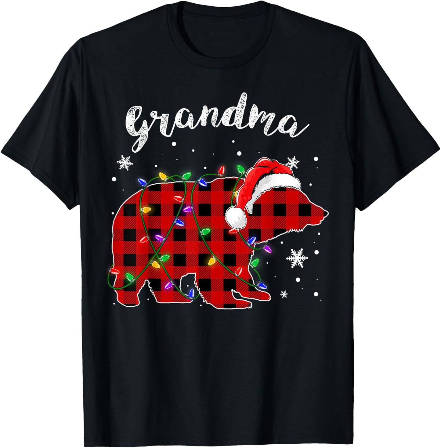Red Plaid Grandma Bear Buffalo Family Pajama Christmas T-Shirt - T-Shirt | Black