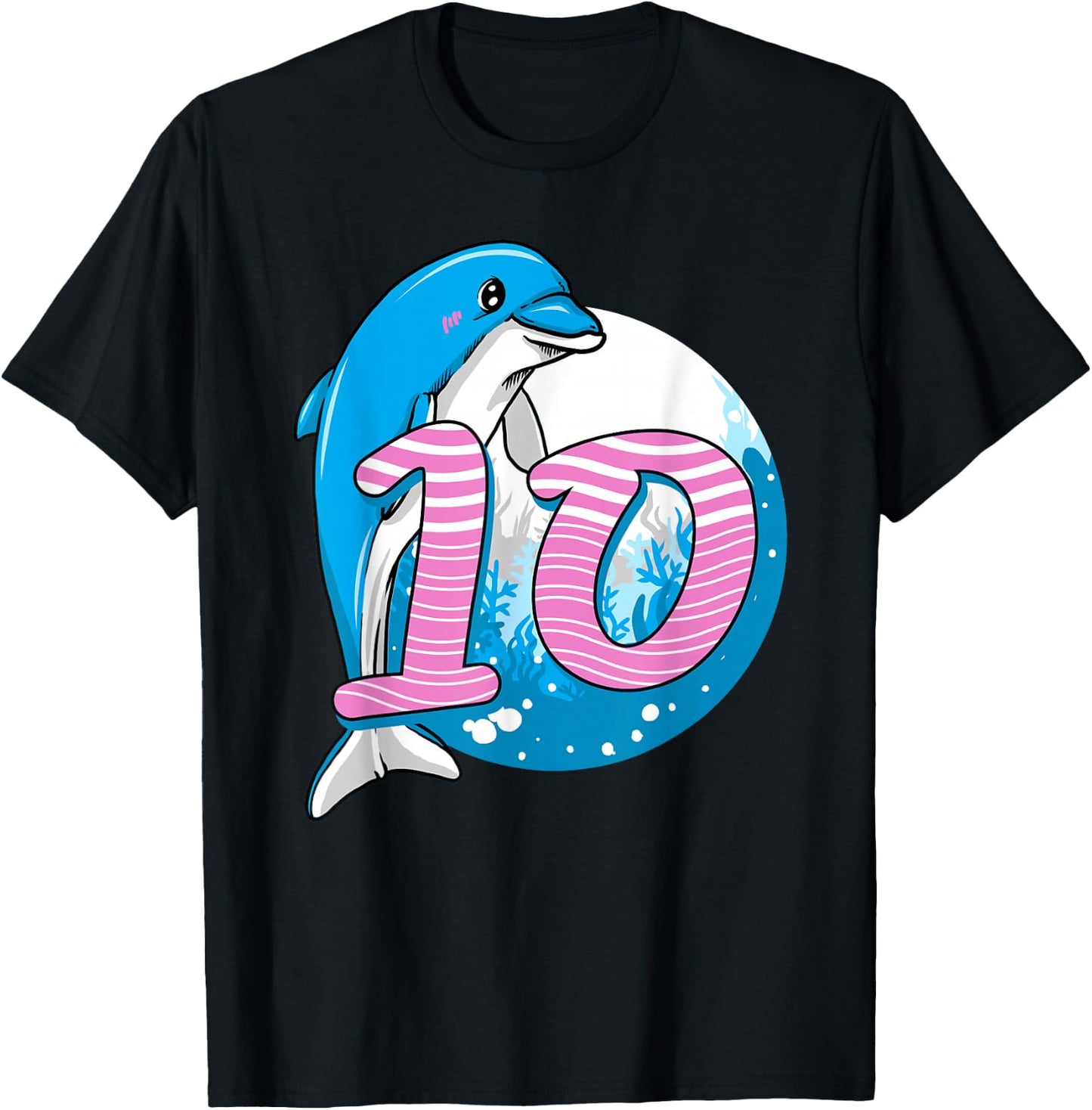 10 Year Dolphin Birthday for 10th Birthday Dolphin Girl T-Shirt - T-Shirt | Black