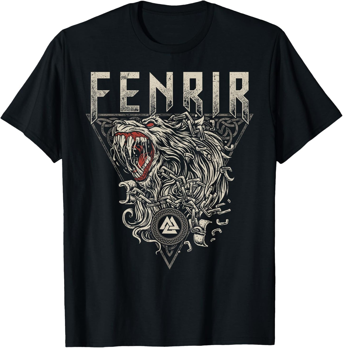 Viking Wolf Fenrir Norse Scandinavian Pagan Mythology T-Shirt - T-Shirt | Black