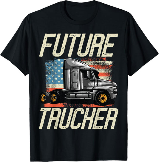 Future Trucker Truck Driver Semi Kids Son Daughter Clothing T-Shirt - T-Shirt | Black