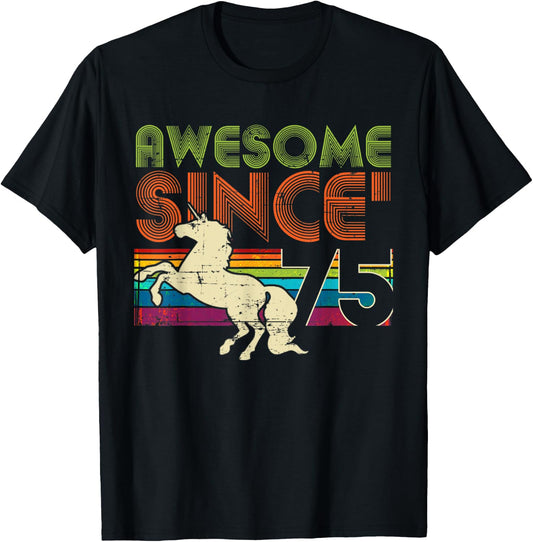 Awesome Since 1975 45th Birthday Vintage Unicorn Rainbow T-Shirt - T-Shirt | Black