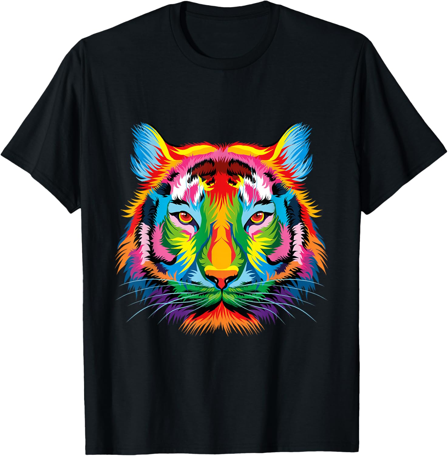 Bengal Tiger Pop Art Portrait For Colorful Tiger Lovers T-Shirt - T-Shirt | Black
