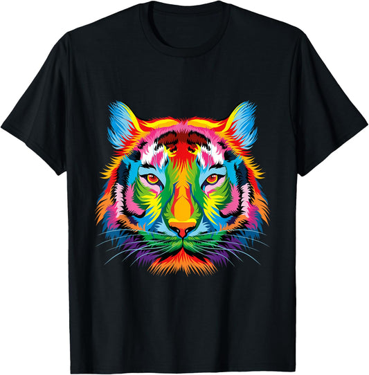 Bengal Tiger Pop Art Portrait For Colorful Tiger Lovers T-Shirt - T-Shirt | Black