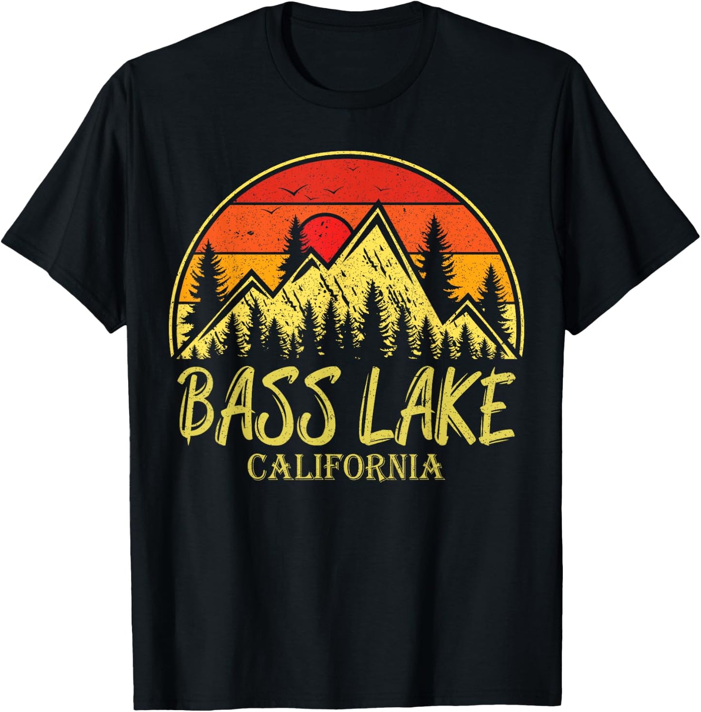 Vintage Bass Lake California CA Mountains Hiking Souvenir T-Shirt - T-Shirt | Black