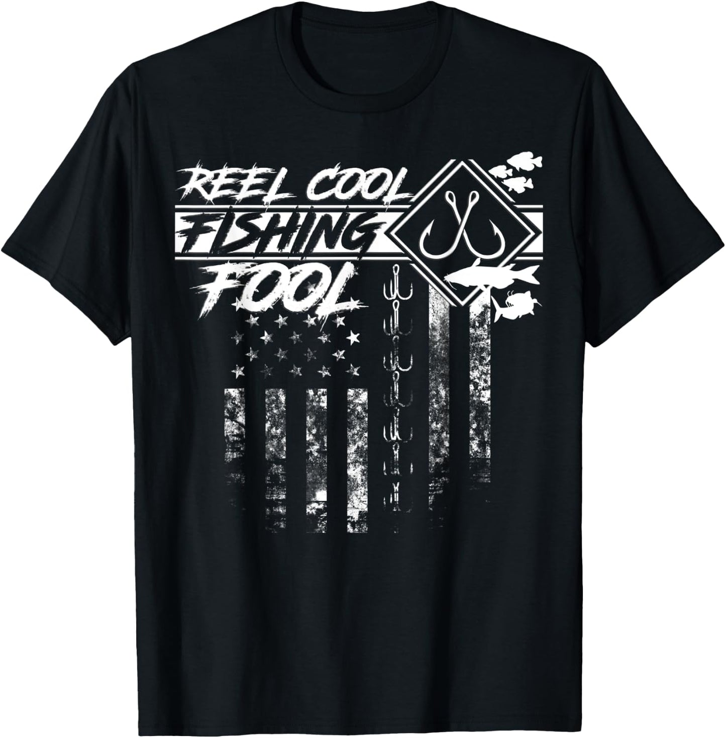Reel Cool Fishing Fool American Flag Shirt Men T-Shirt - T-Shirt | Black