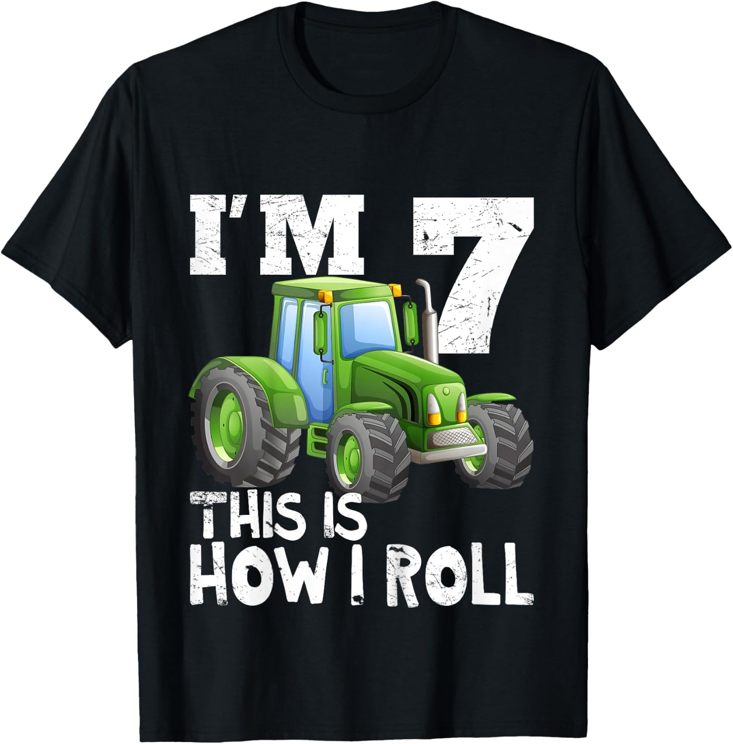Kids Farm Tractor 7th Birthday Party Shirt 7 Years Old T-Shirt - T-Shirt | Black