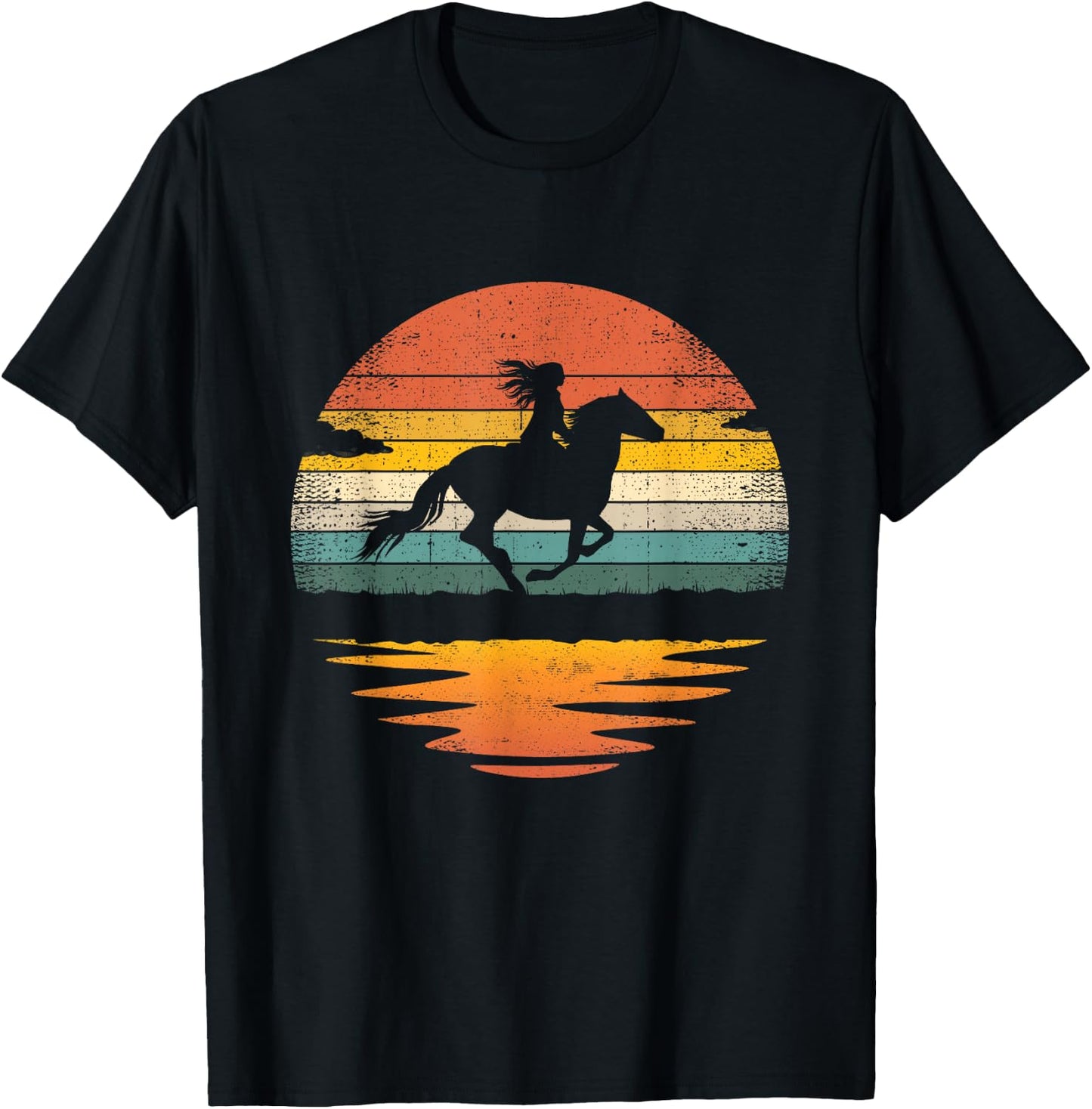 Girl Horse Riding Vintage Cowgirl Retro Sunset Horse T-Shirt - T-Shirt | Black