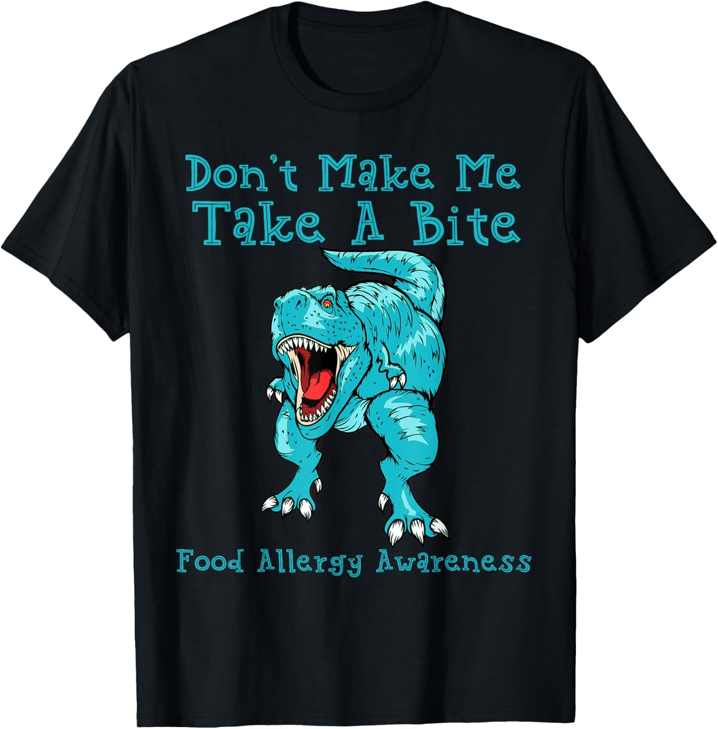 Kids Food Allergy Awareness T Shirt Boys Teal Rex Dinosaur T-Shirt - T-Shirt | Black