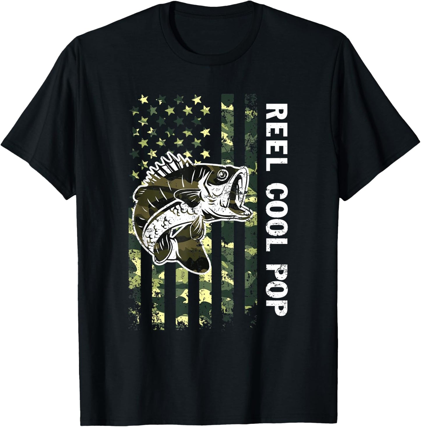 Father's Day Reel Cool Pop Fish Camouflage American Flag T-Shirt - T-Shirt | Black