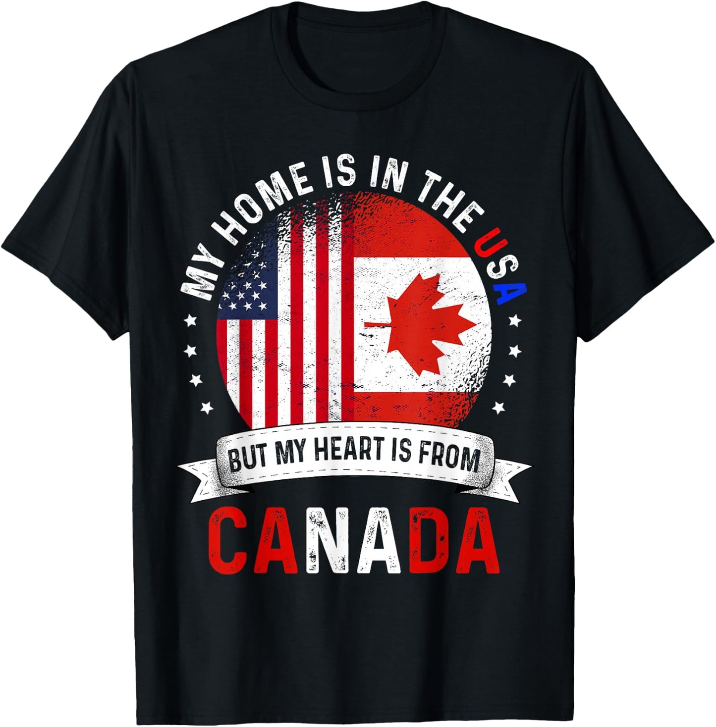 Canadian American Patriot Heart is from Canada Flag T-Shirt - T-Shirt | Black