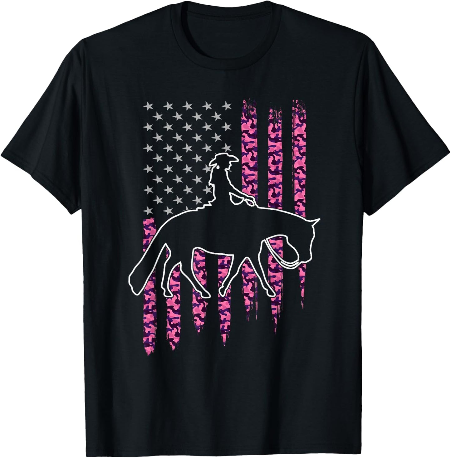 Western Pleasure Riding Design | Patriotic Horse T-Shirt - T-Shirt | Black