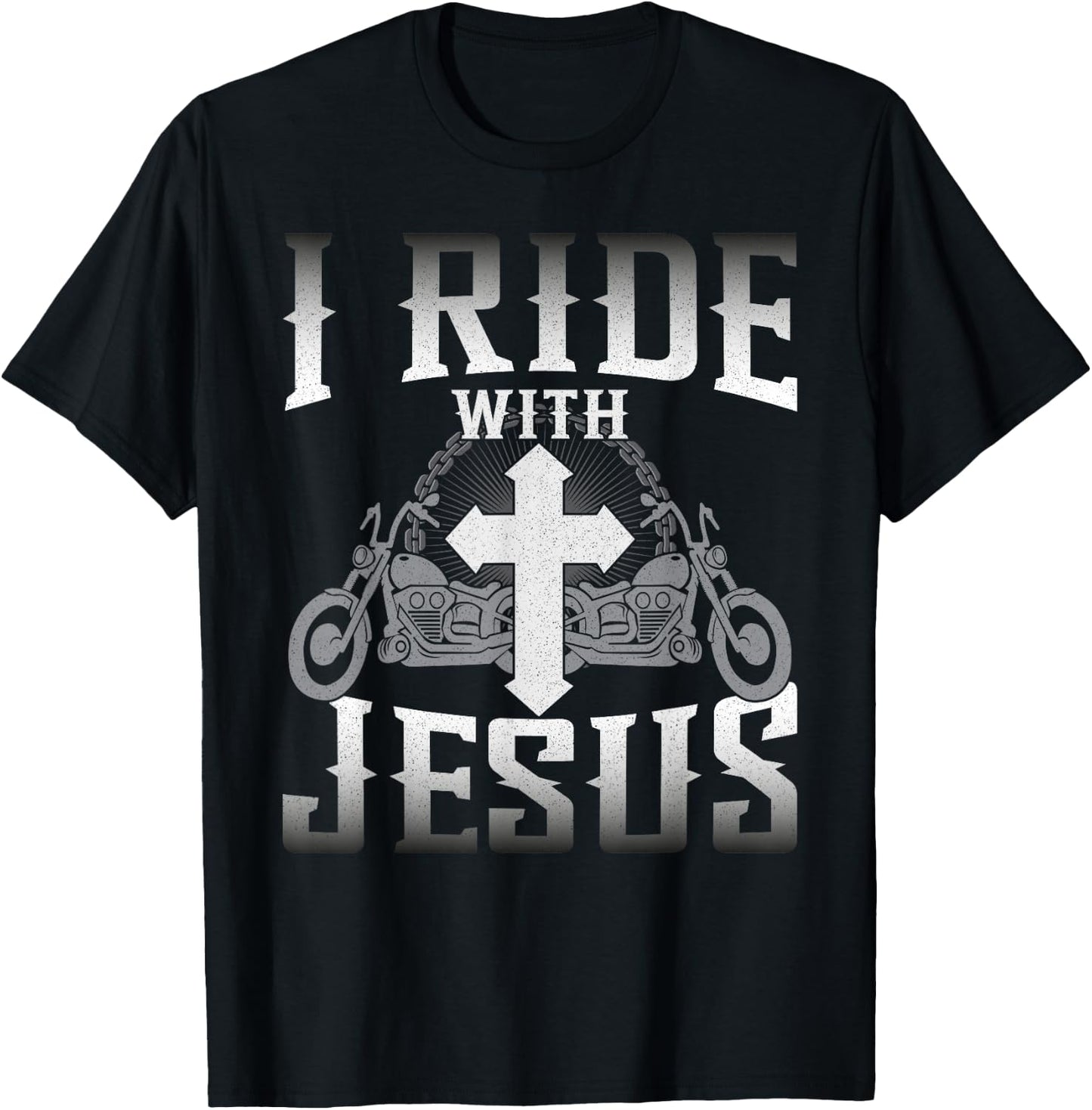 Christian Motorcycle Biker Faith I Ride With Jesus T-Shirt - T-Shirt | Black