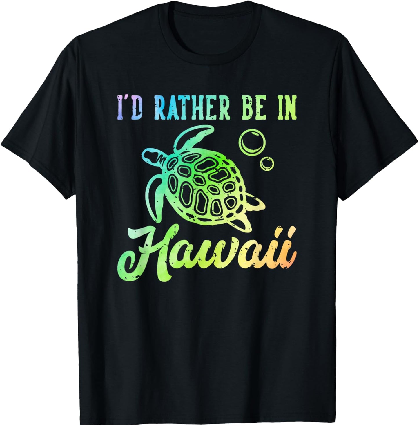 Rather Be in Hawaii Honu Rainbow Tie Dye Hawaiian Sea Turtle T-Shirt - T-Shirt | Black
