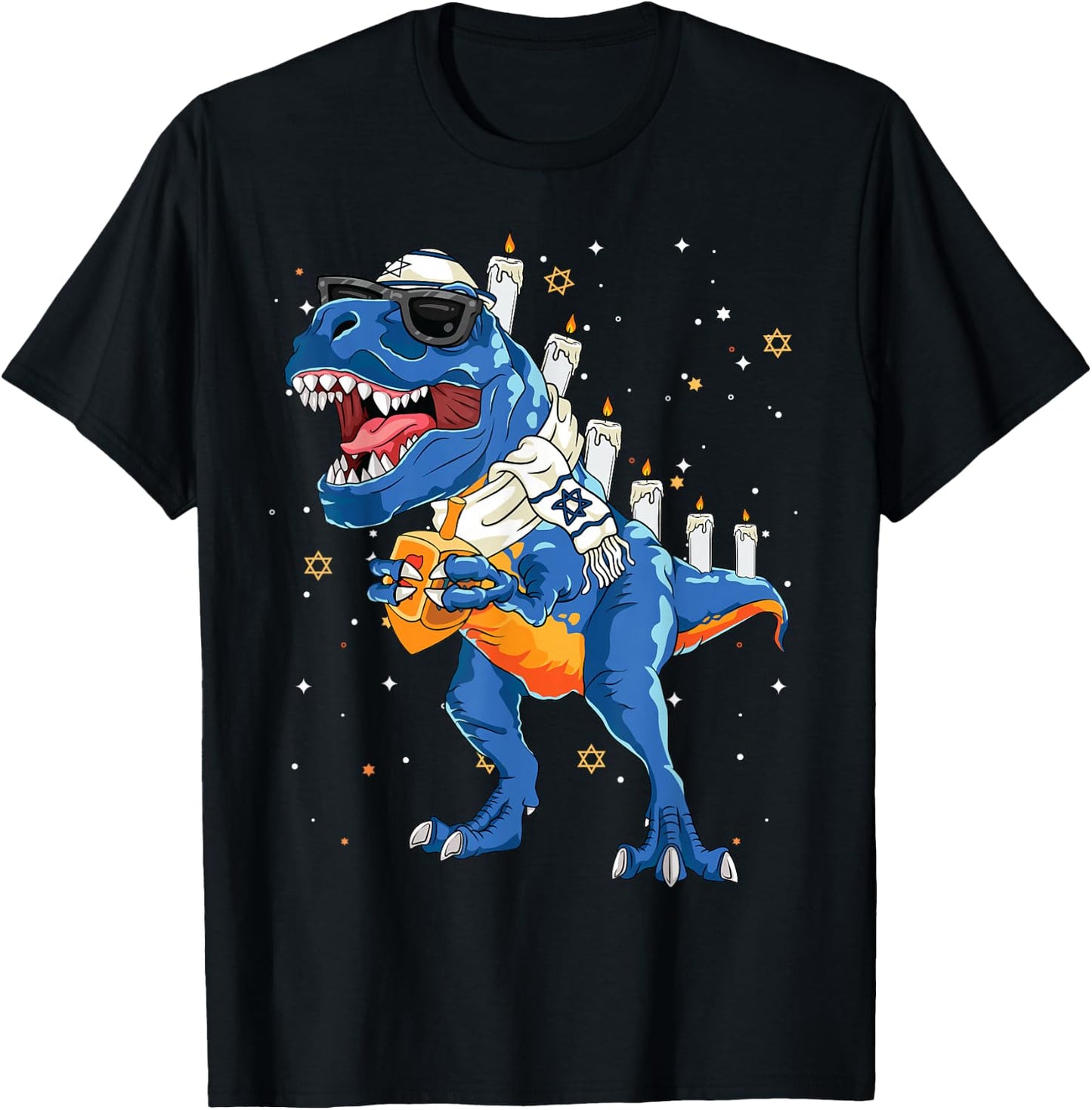 Hanukkah Dinosaur Menorasaurus T Rex Dino Chanukah Boys 2024 T-Shirt - T-Shirt | Black