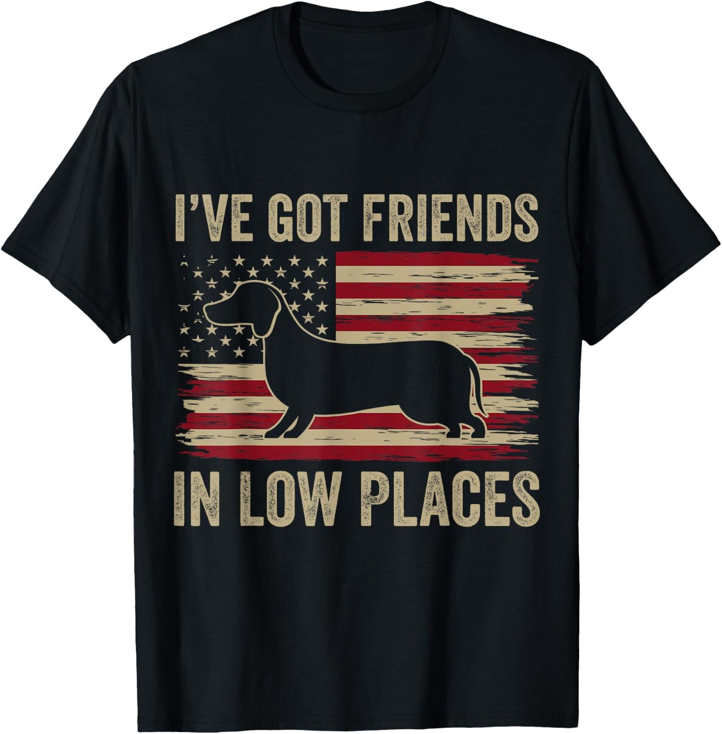 Dachshund I've Got Friends In Low Places Wiener Dog Vintage Men Women Kids T-Shirt - T-Shirt | Black
