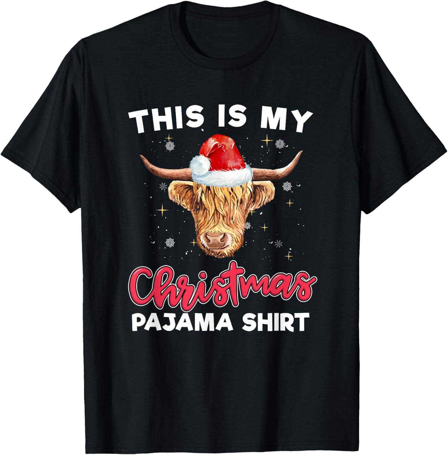 Highland Cow Christmas Pajama Santa Cow Lover T-Shirt - T-Shirt | Black