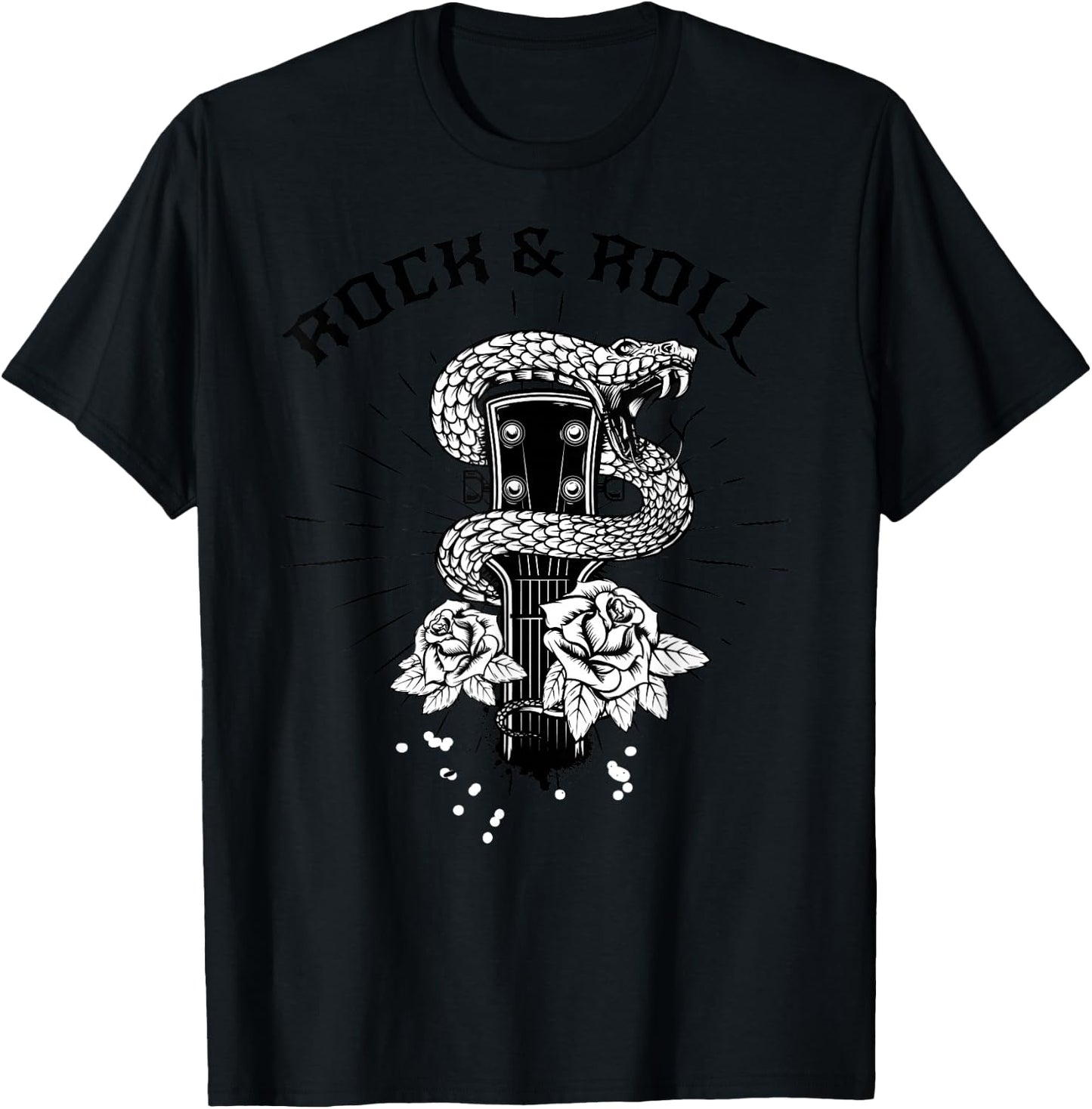 Rock And Roll Snake Roses Hard Rock & Roll Rocker Concert T-Shirt - T-Shirt | Black