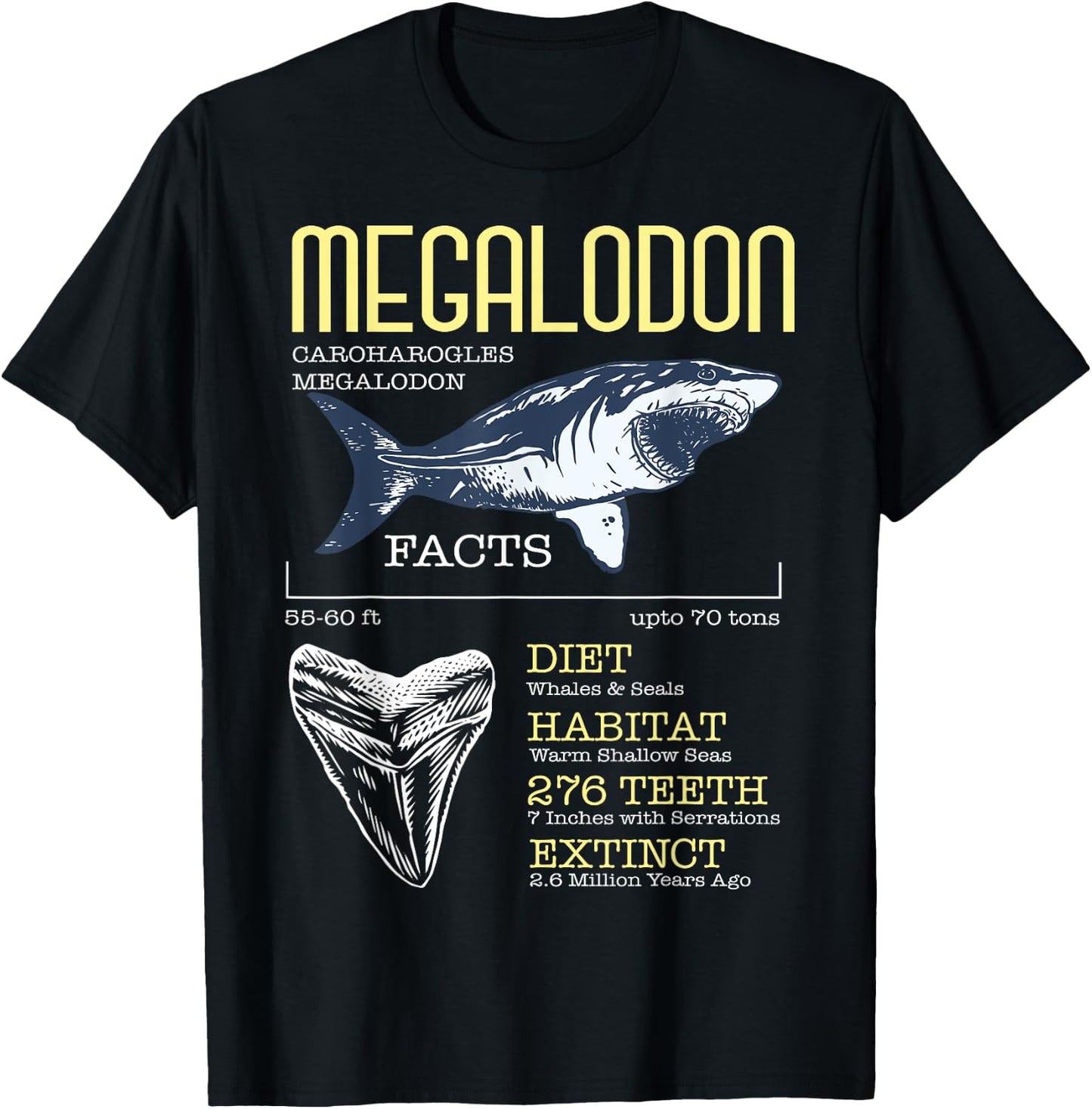 Megalodon Shirt Meg Facts Funny Shark Lover T-Shirt - T-Shirt | Black