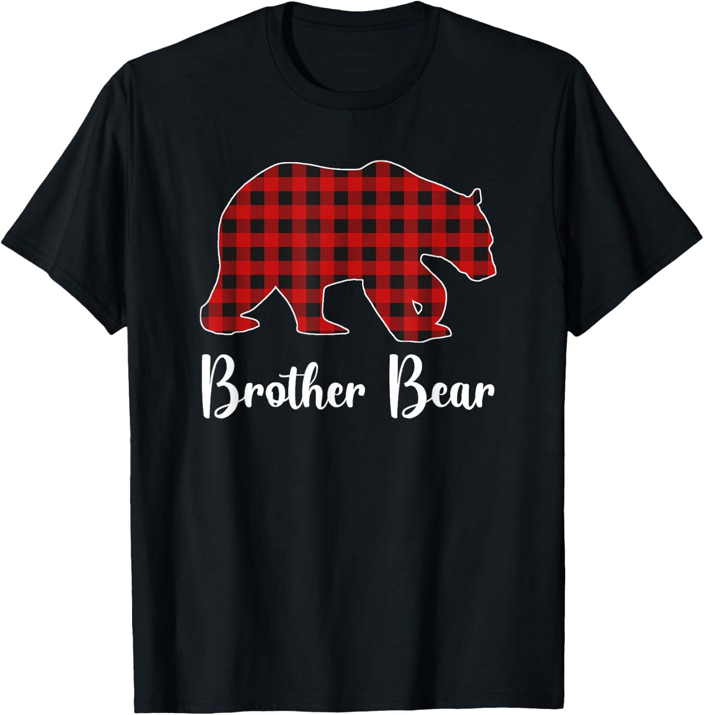 Red Plaid Bear Christmas Pajama Brother Matching Family T-Shirt - T-Shirt | Black
