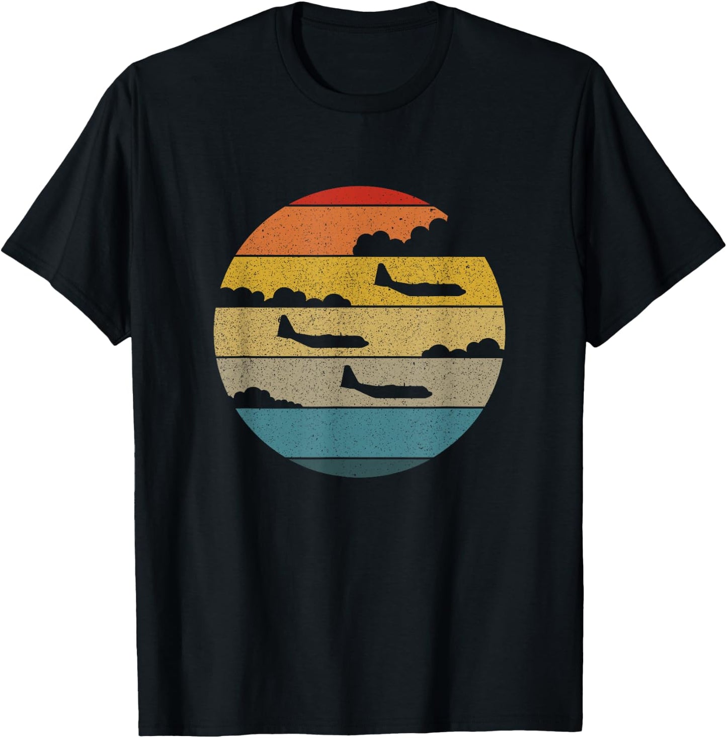 C-130 Hercules Retro Sunset Aeroplane Flying C130 T-Shirt - T-Shirt | Black