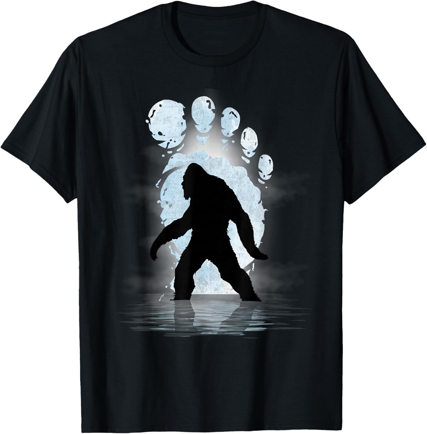 Bigfoot Footprint Moon Light Funny Sasquatch T-Shirt - T-Shirt | Black