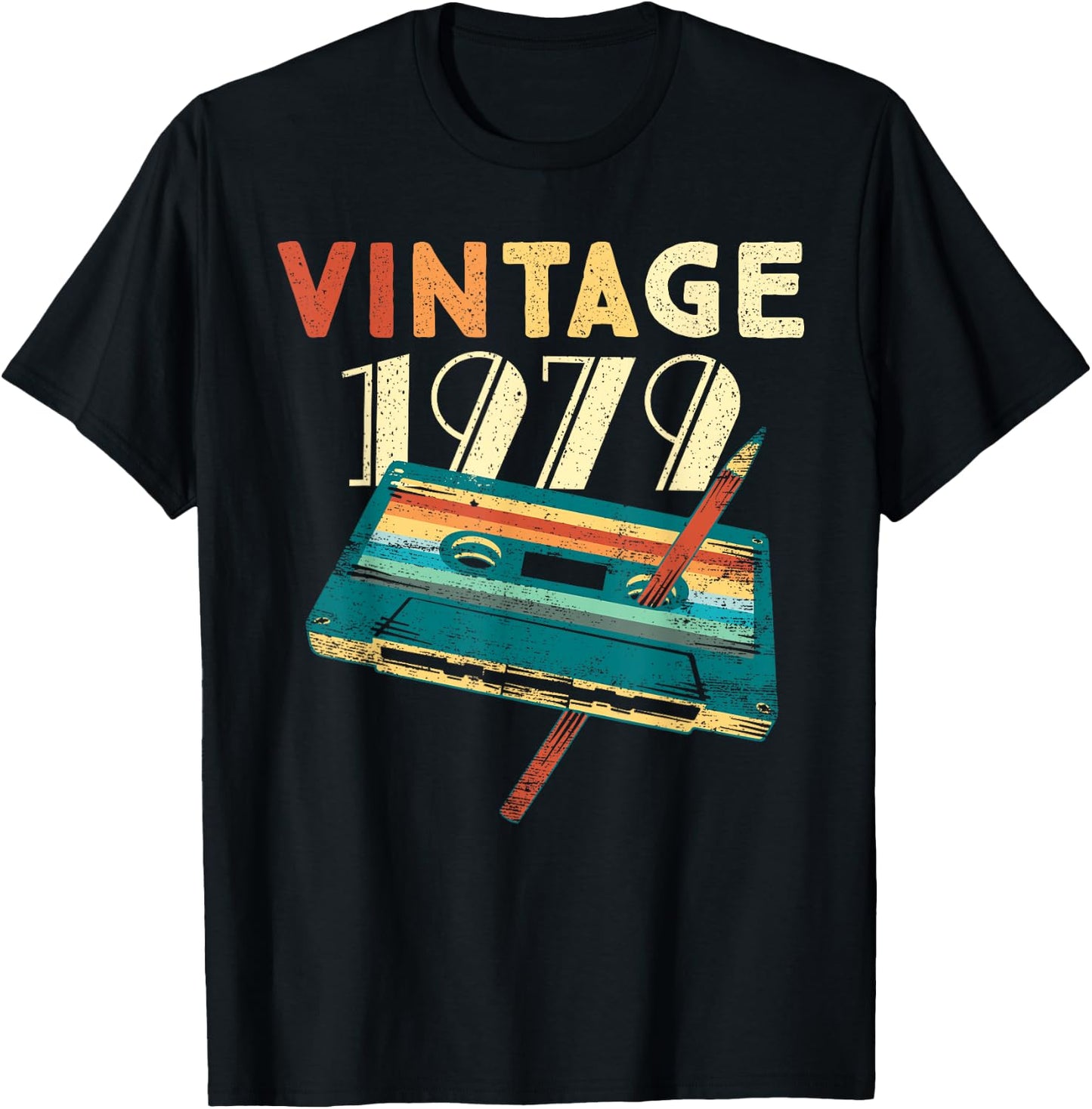 Vintage 1979 Music Cassette 46th Birthday Gifts 46 Years Old T-Shirt - T-Shirt | Black