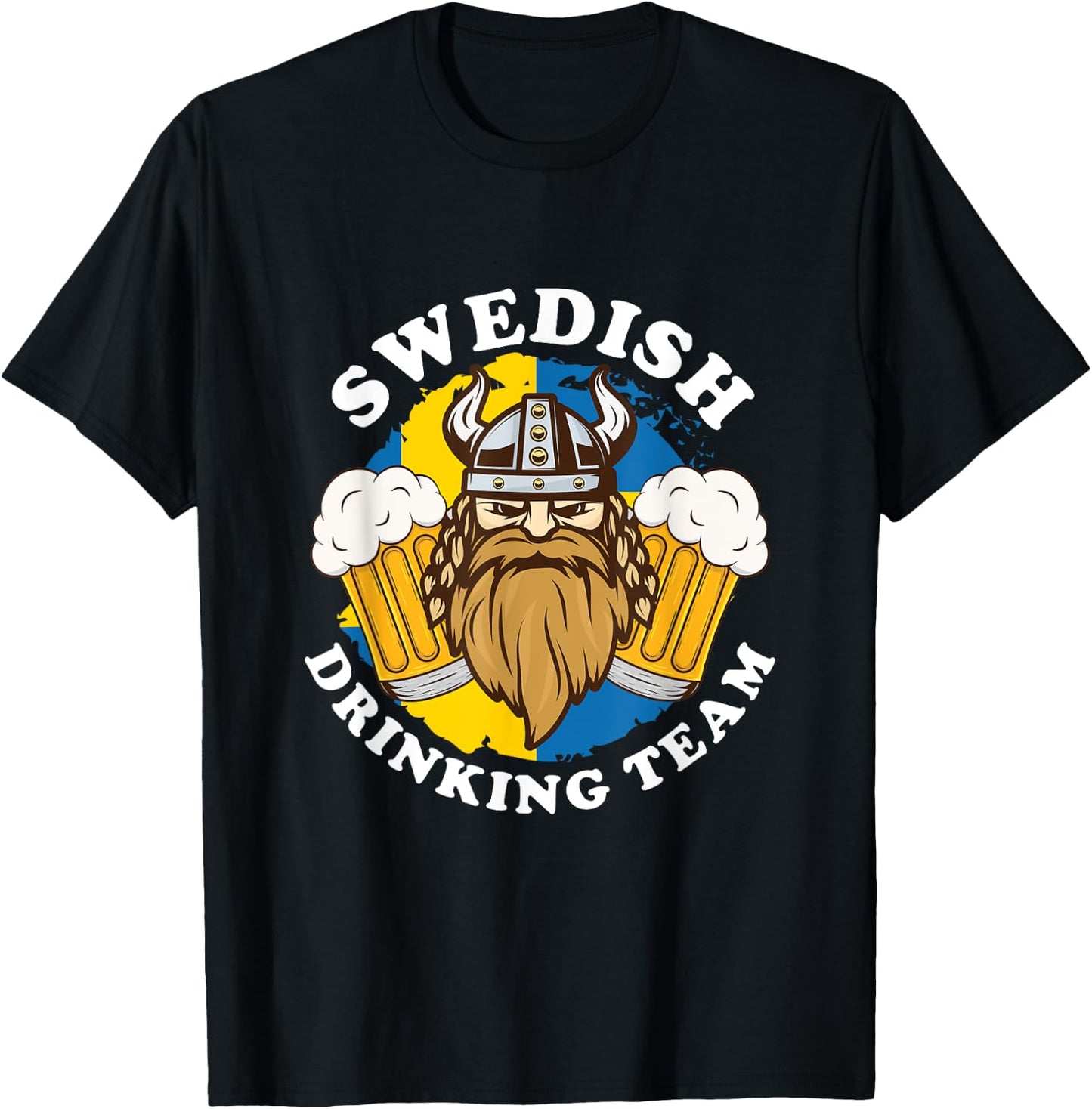 Swedish Drinking Team Beer Alcohol Party Sweden Flag Viking T-Shirt - T-Shirt | Black