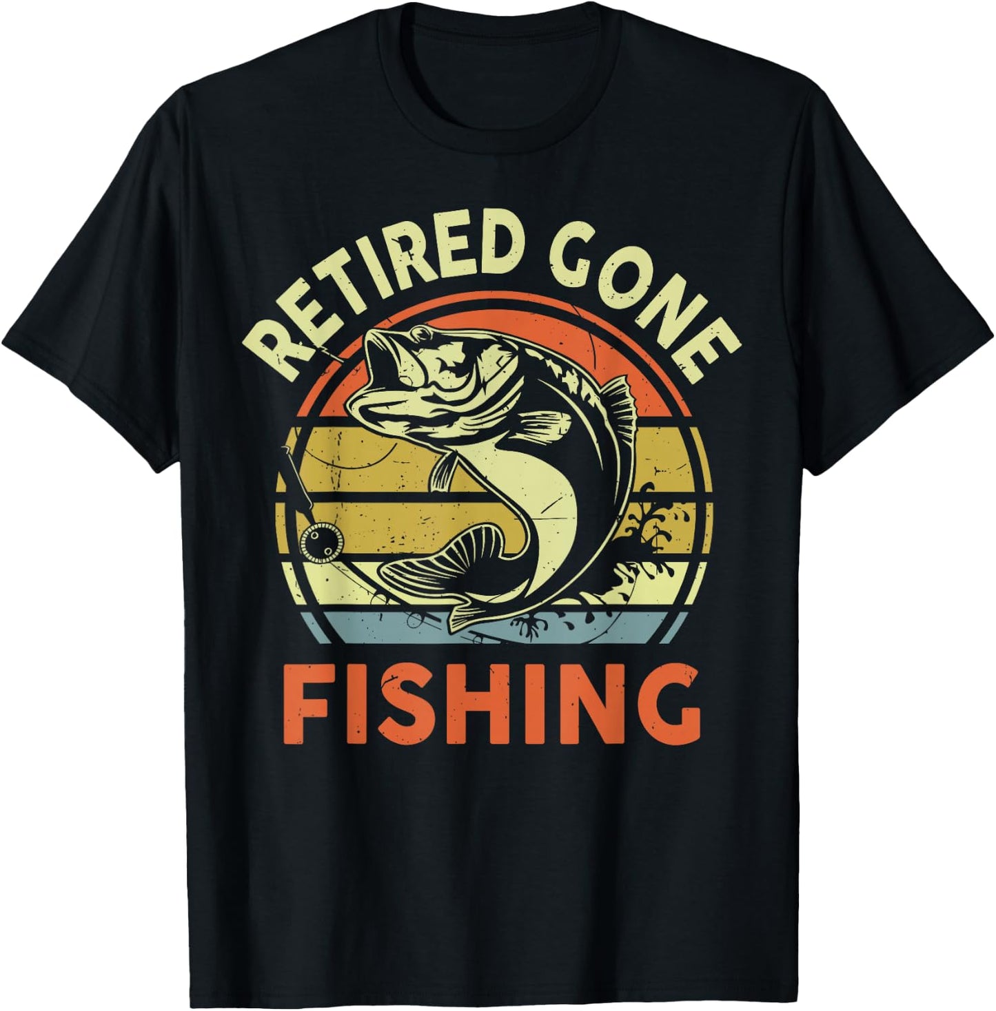 Retired Gone Fishing Retirement Gift Funny Bad Bass Grandpa T-Shirt - T-Shirt | Black