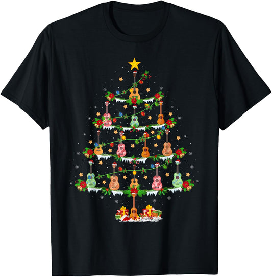 Ukulele Music Lover Christmas Lighting Ukulele Xmas Tree T-Shirt - T-Shirt | Black