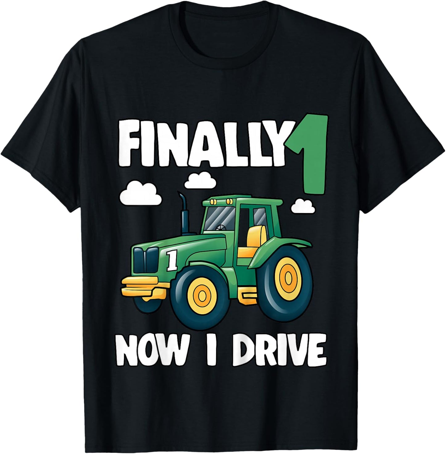 Kids Finally 1 Now I Drive 1st Birthday Party Boy Tractor Kids T-Shirt - T-Shirt | Black