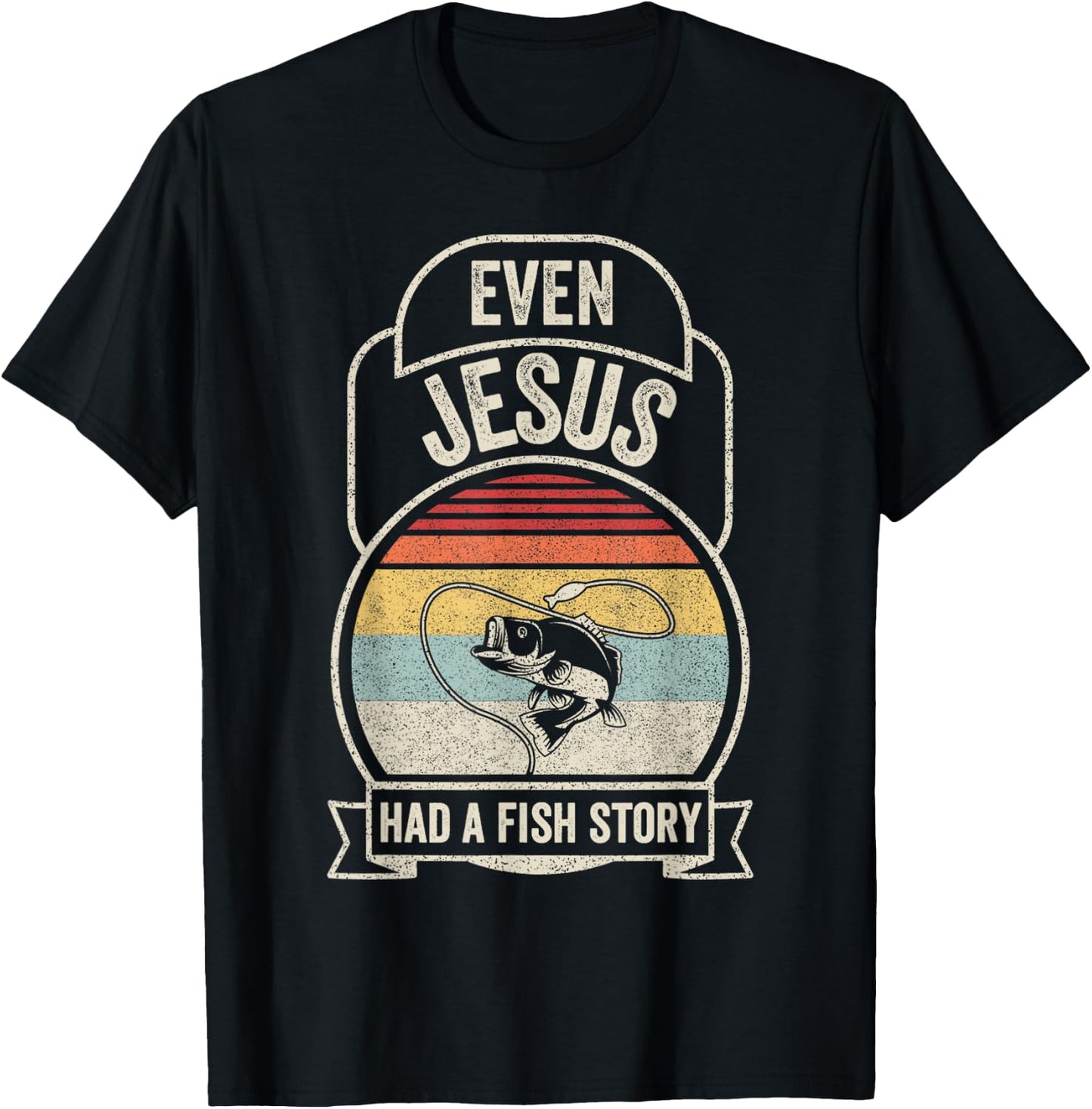 Retro Vintage Even Jesus Had A Fish Story Fishing T-Shirt - T-Shirt | Black