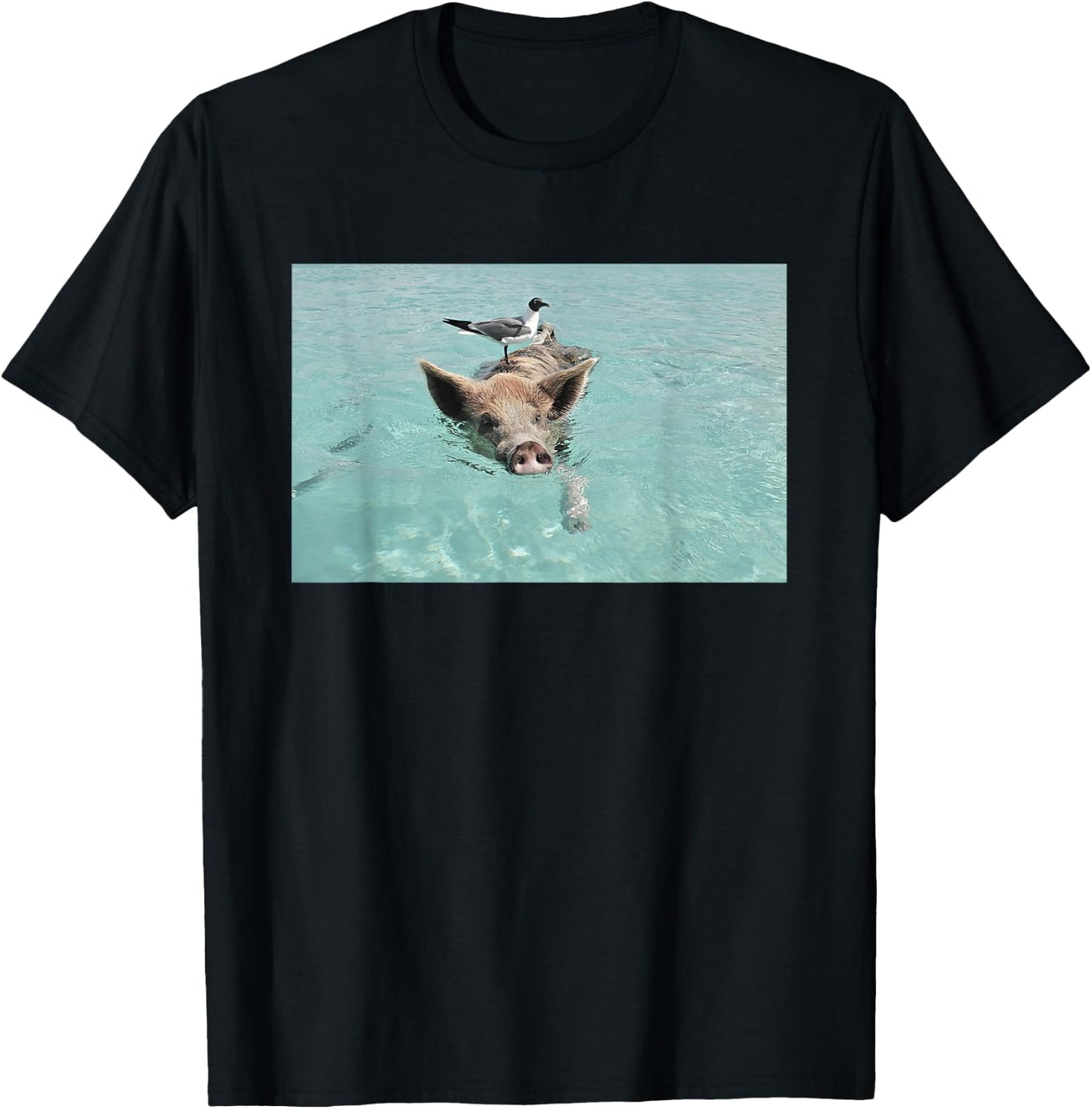 Funny Swimming Pig in Ocean Pigs Bahamas Exumas Vintage T-Shirt - T-Shirt | Black