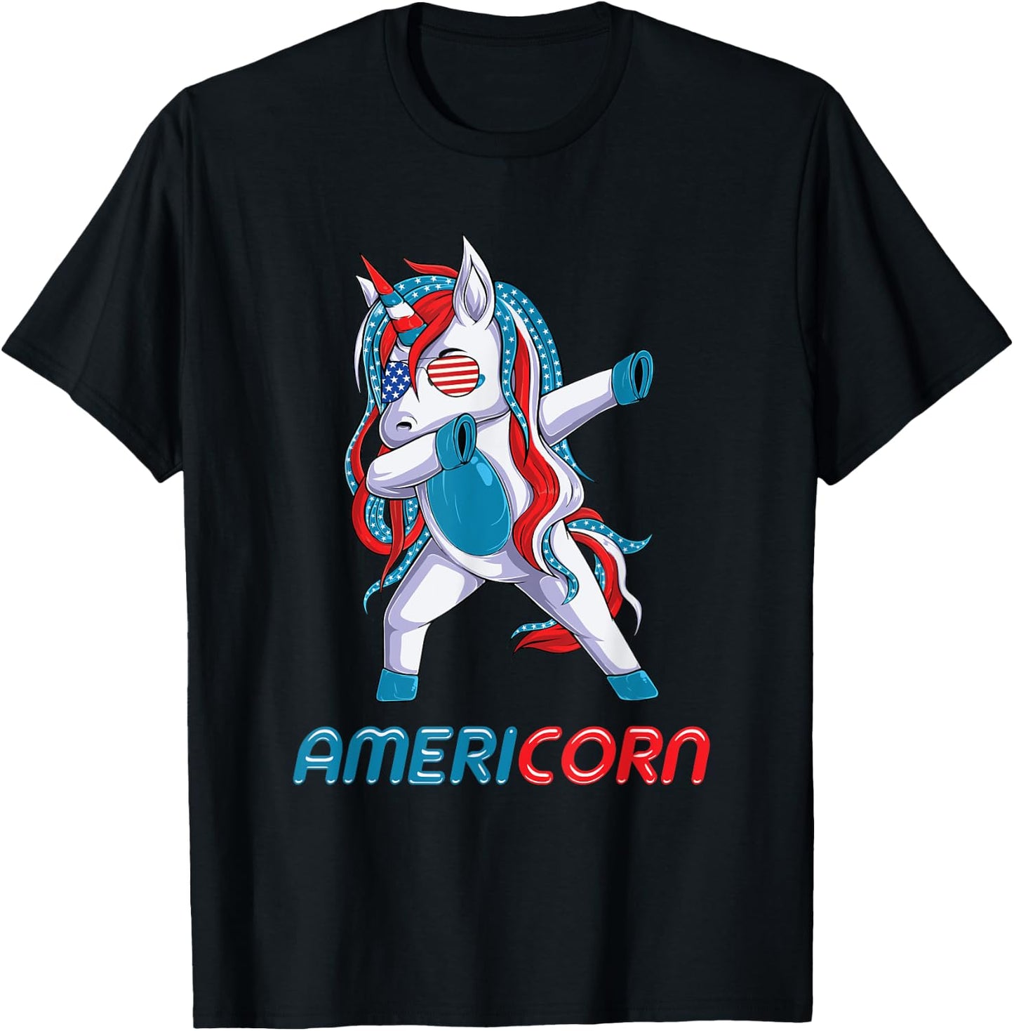 Dabbing Americorn Unicorn 4th Of July Mericorn Merica Kids T-Shirt - T-Shirt | Black