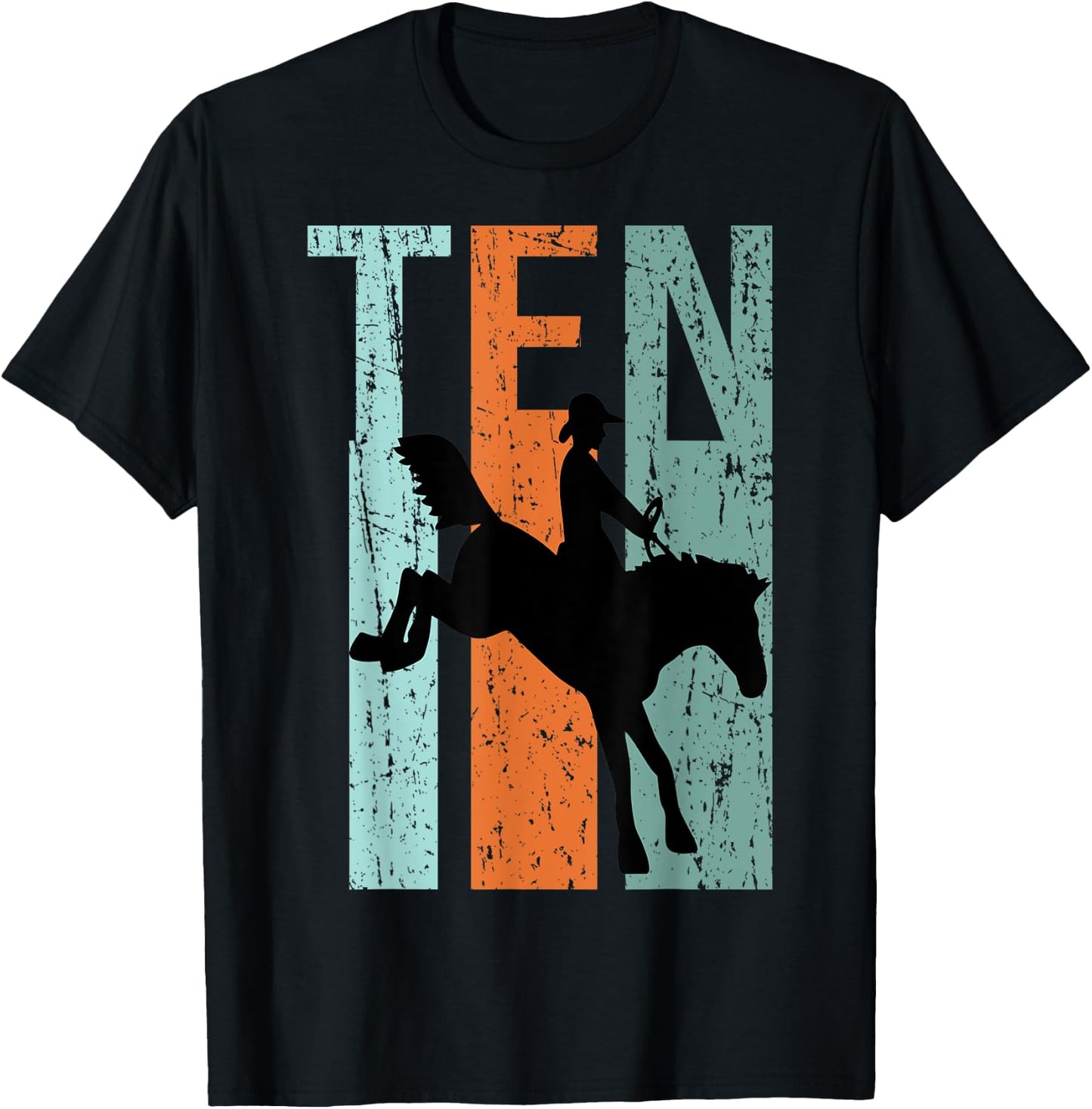 10th Birthday Kids Retro Rodeo Horse Lovers Cowboys Rider T-Shirt - T-Shirt | Black