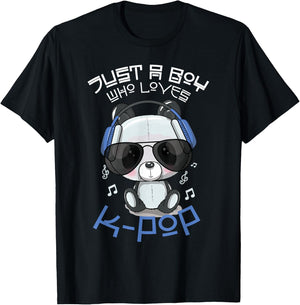 Just A Boy Who Loves K-Pop Korean Pop Music Korea Panda T-Shirt - T-Shirt | Black