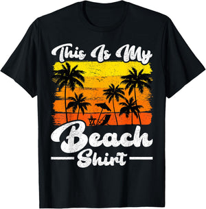 Summer Vacation Vintage Retro Palm Tree This Is My Beach Women Girls Kids T-Shirt - T-Shirt | Black